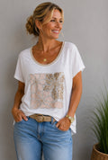 Glitzer-Shirt mit floralem Design | Gr. 42-44 | Made in Italy
