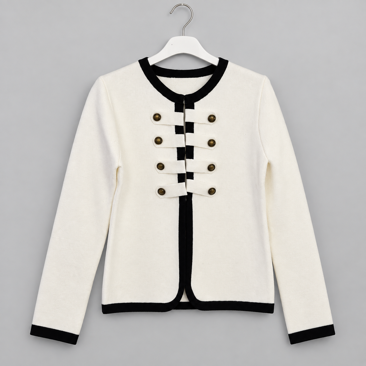 Elegante Strickjacke mit Kontrastdetails und Hakenverschluss | Gr. 38