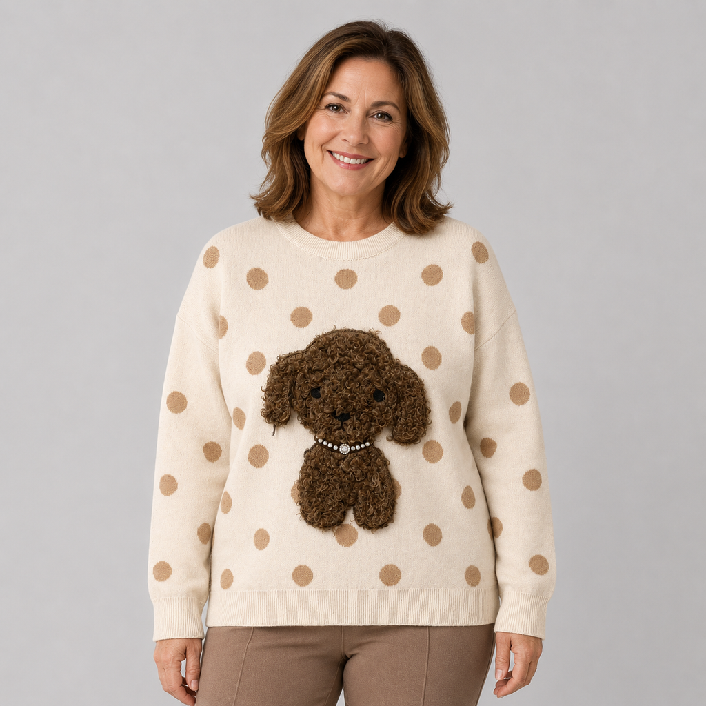 Pullover mit 3D-Applikation und Perlendetails-Creme-Gr. 38-42