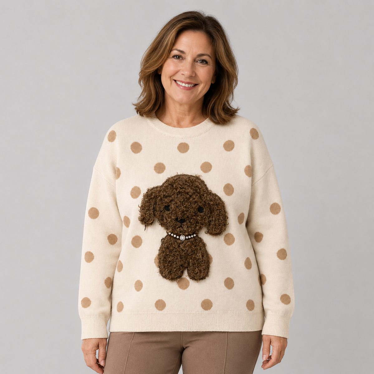 Pullover mit 3D-Applikation und Perlendetails-Creme-Gr. 38-42
