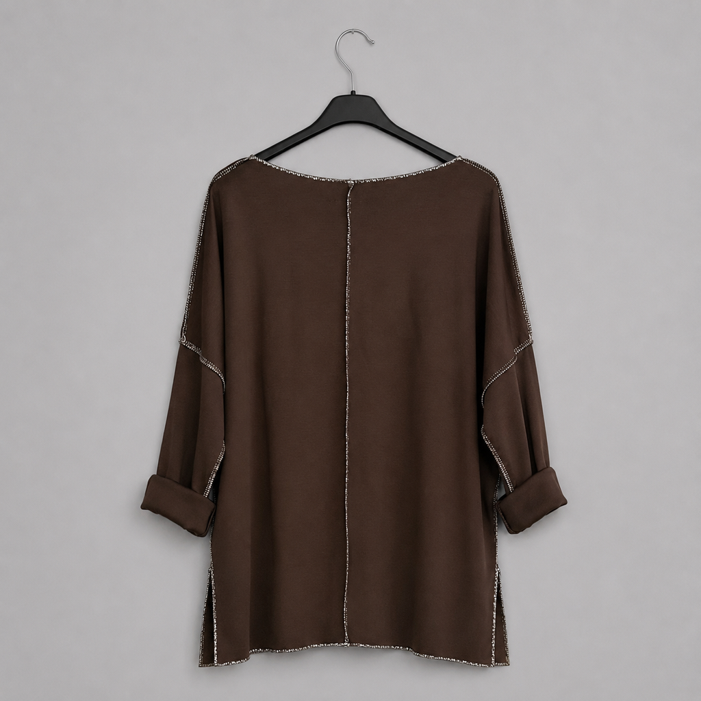 Shirt mit U-Boot-Ausschnitt | Gr. 38-42 | Braun