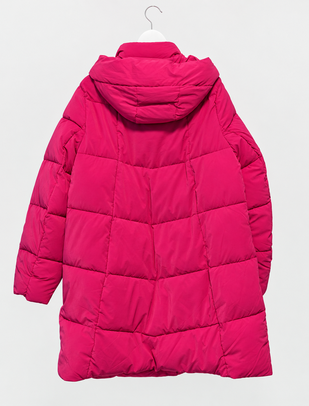 Pinkfarbene Steppjacke, knielang mit Kapuze