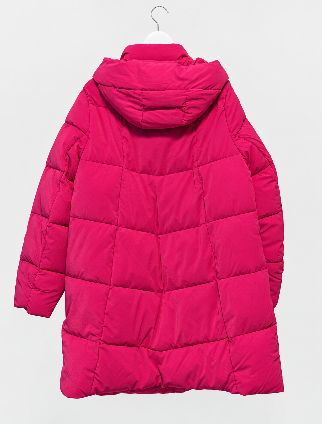 Pinkfarbene Steppjacke, knielang mit Kapuze