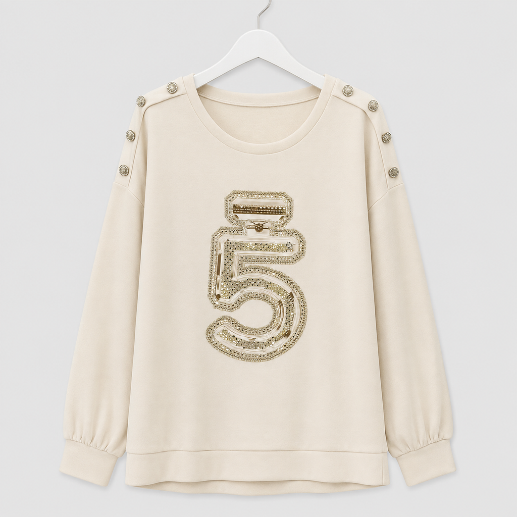 Damen-Sweatshirt mit Strass-Applikation und Schulterknöpfen | Gr. 40-46 | mehrere Farben