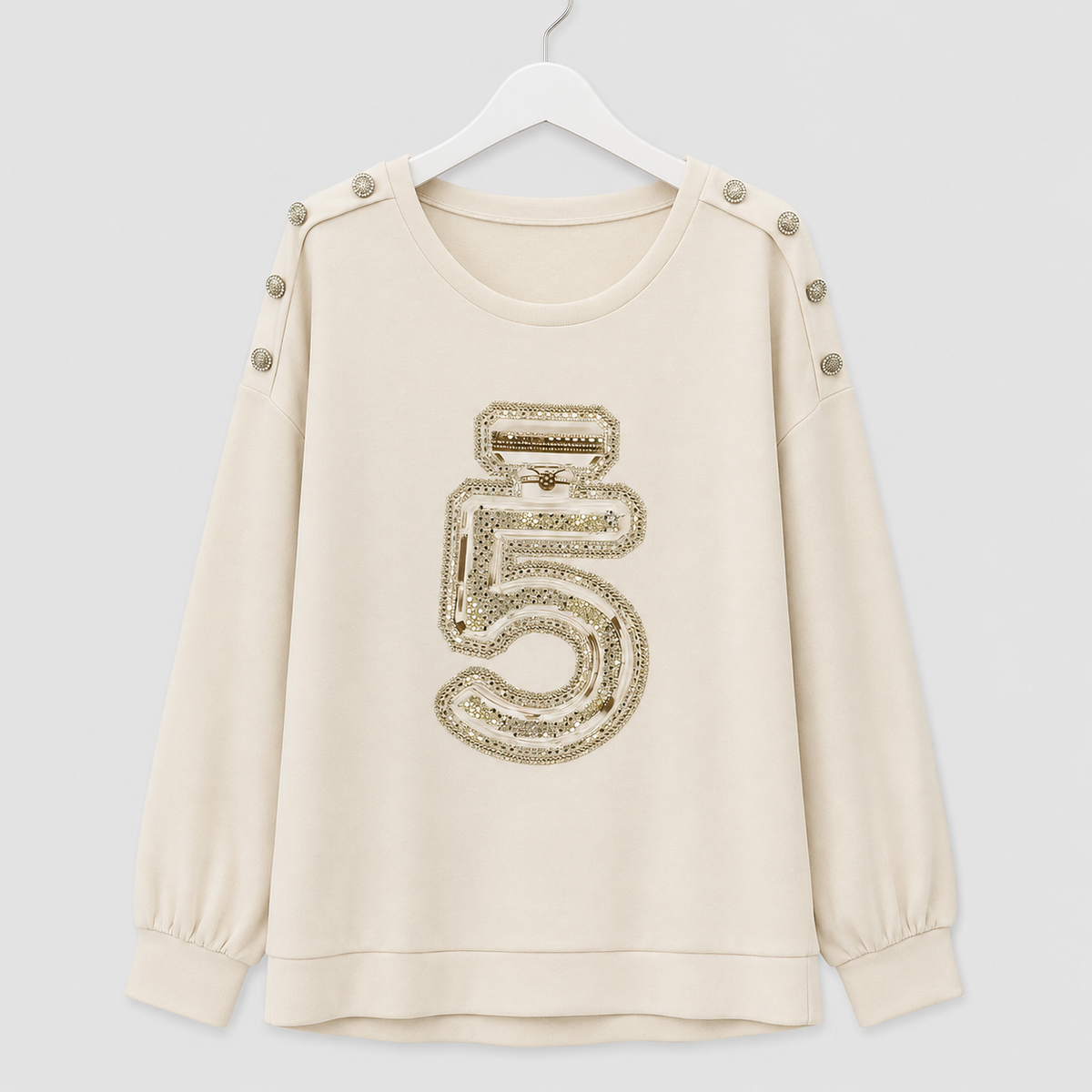 Damen-Sweatshirt mit Strass-Applikation und Schulterknöpfen | Gr. 40-46 | mehrere Farben
