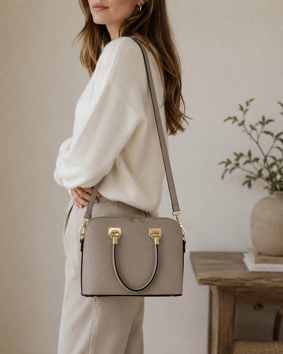 Elegante Damenhandtasche Taupe-zeitlos & vielseitig
