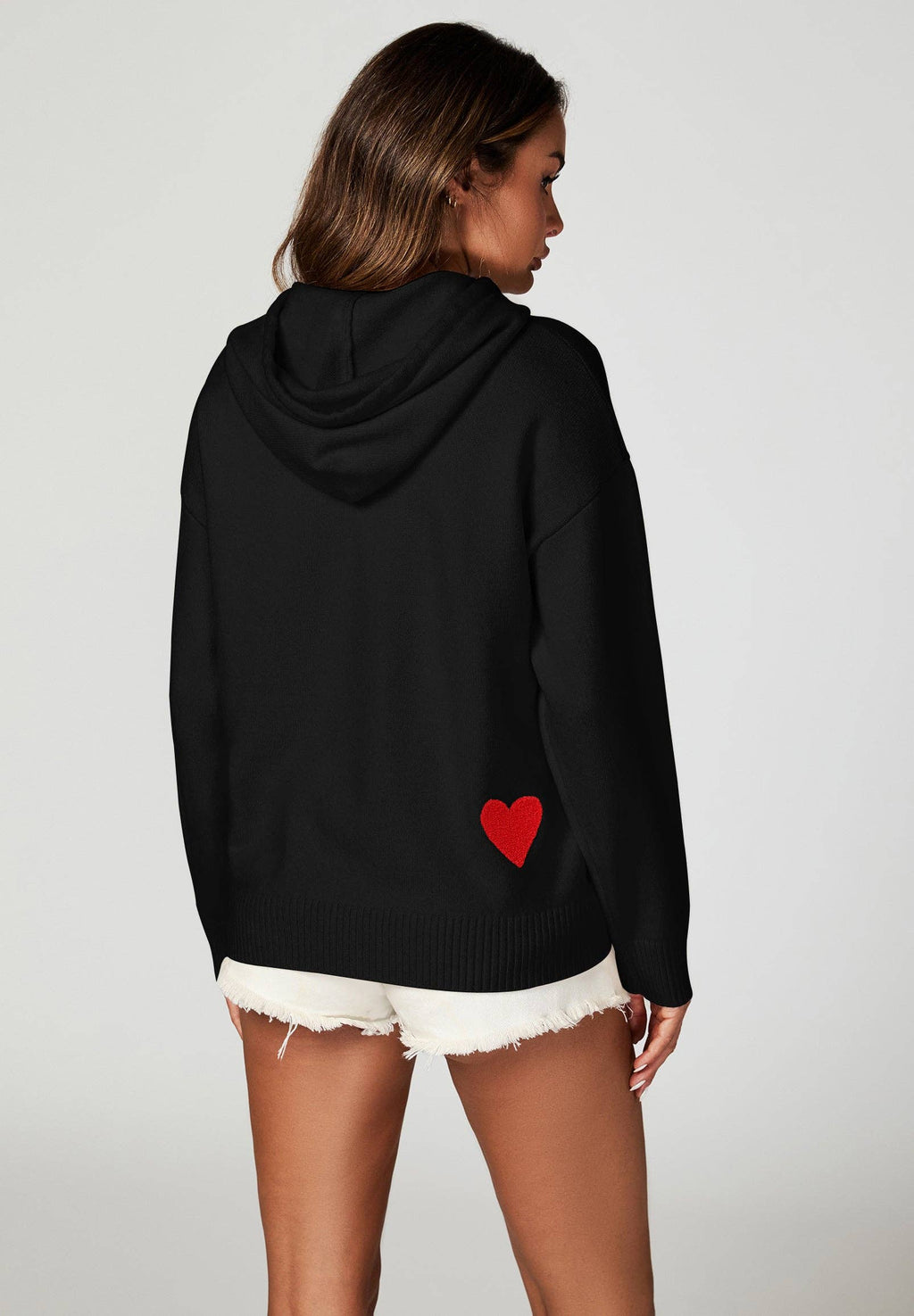 Herzstickerei Strickkapuzenpullover Gr. 42 - 44