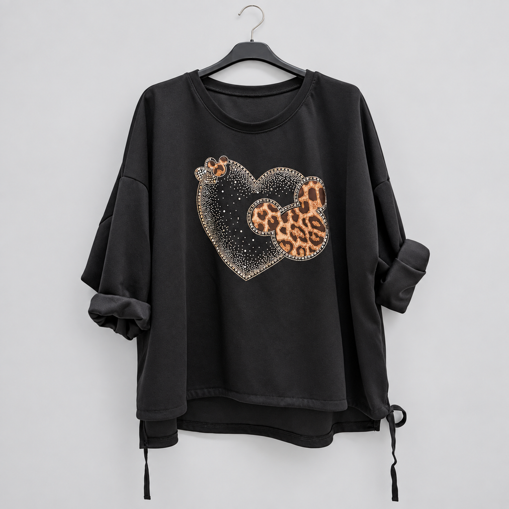 Oversize-Shirt mit Herz- und Leo-Motiv | Gr. 40-48