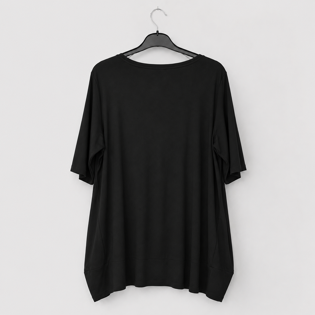 Schwarzes Longshirt mit Glitzer-Maus - Damen Oversize | Gr. 56-62