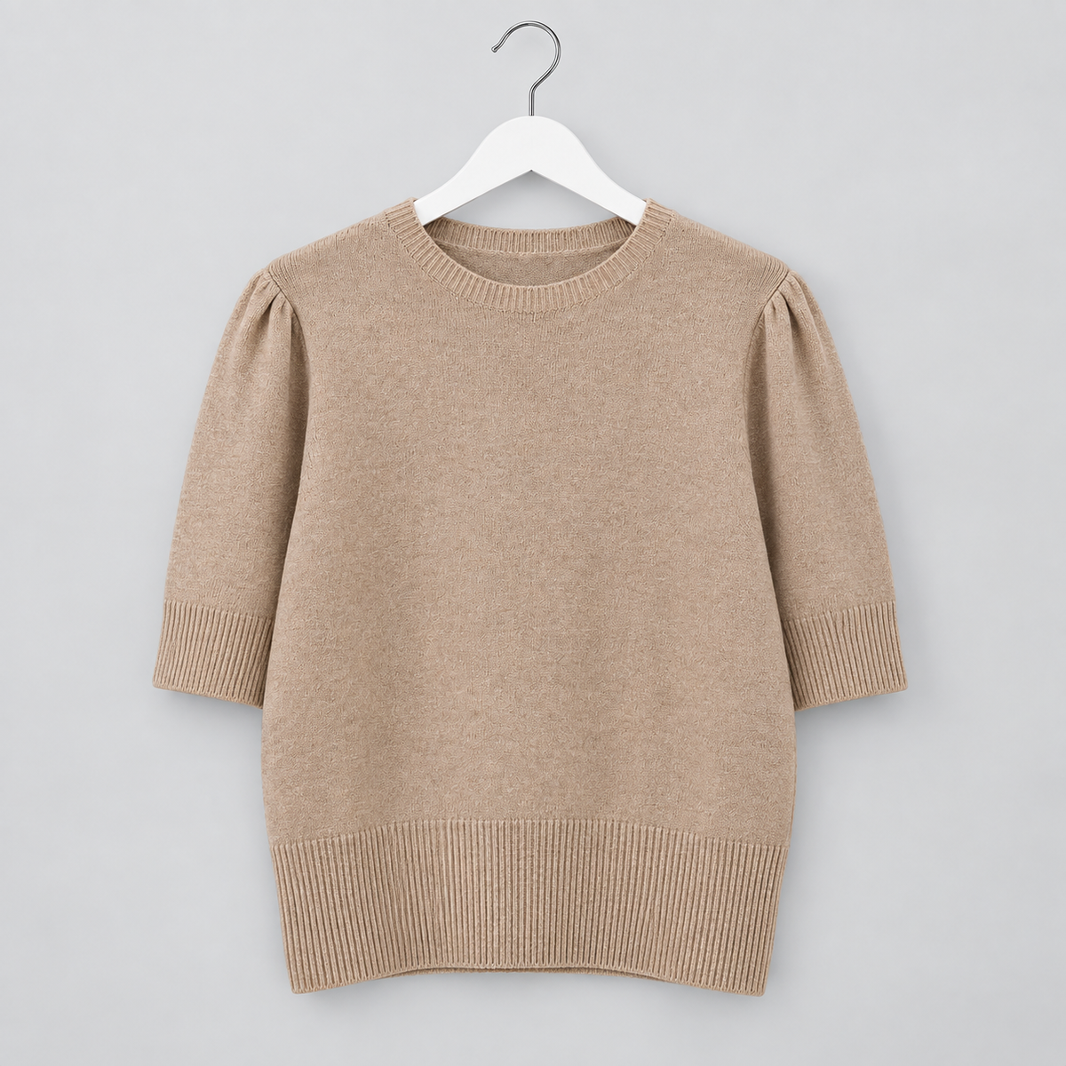 Kurzer Feinstrickpullover mit femininen Puffärmeln in Creme und Beige | Gr. 36-40