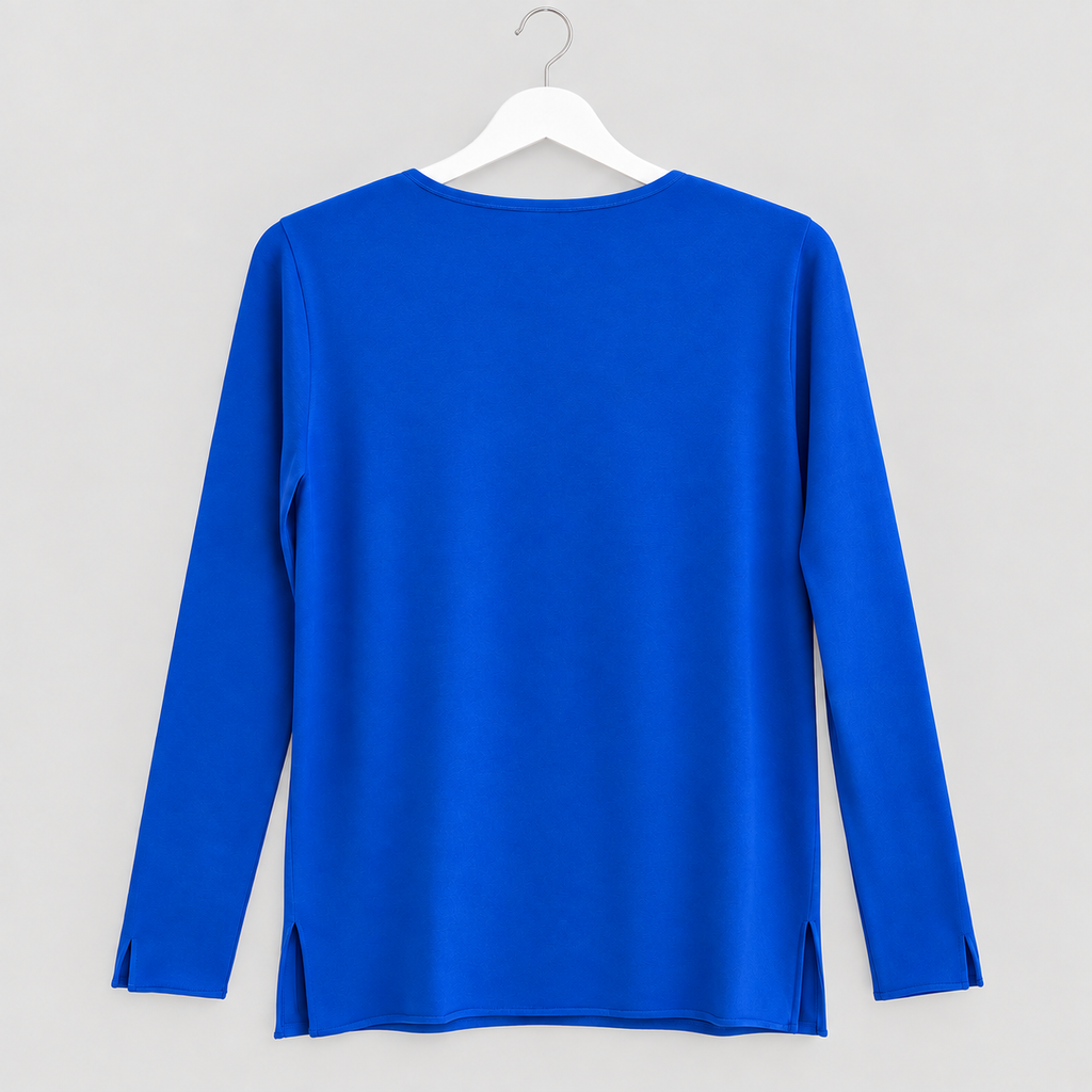 Langarmshirt in Königsblau mit V-Ausschnitt | Gr. 36-38