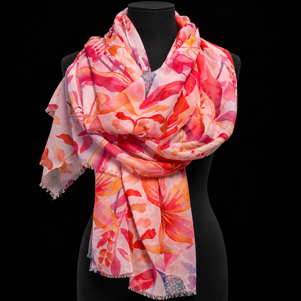 Tuch mit floralem Muster in Rosa und Orange , 80 x 180 cm
