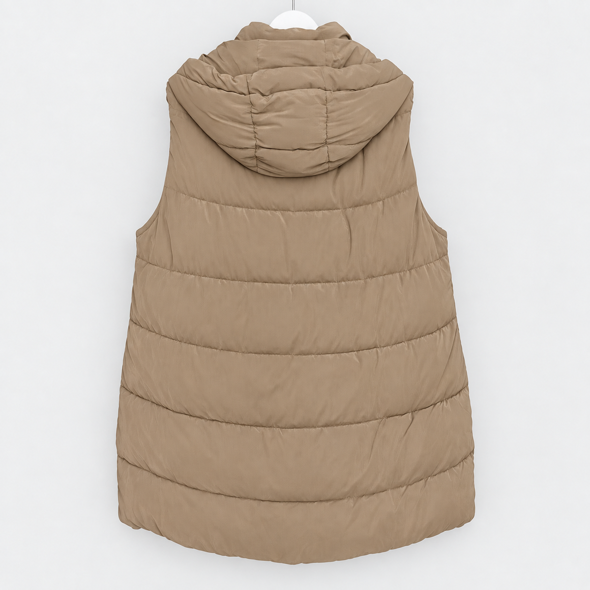 Lange Steppweste in Taupe mit Kapuze | Gr. L und XL