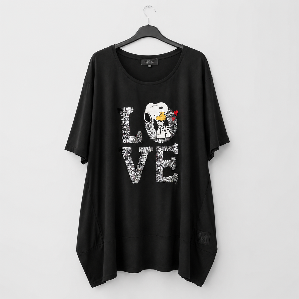 Schwarzes Longshirt „LOVE" - Oversize mit Paletten-Print | Gr. 56-62
