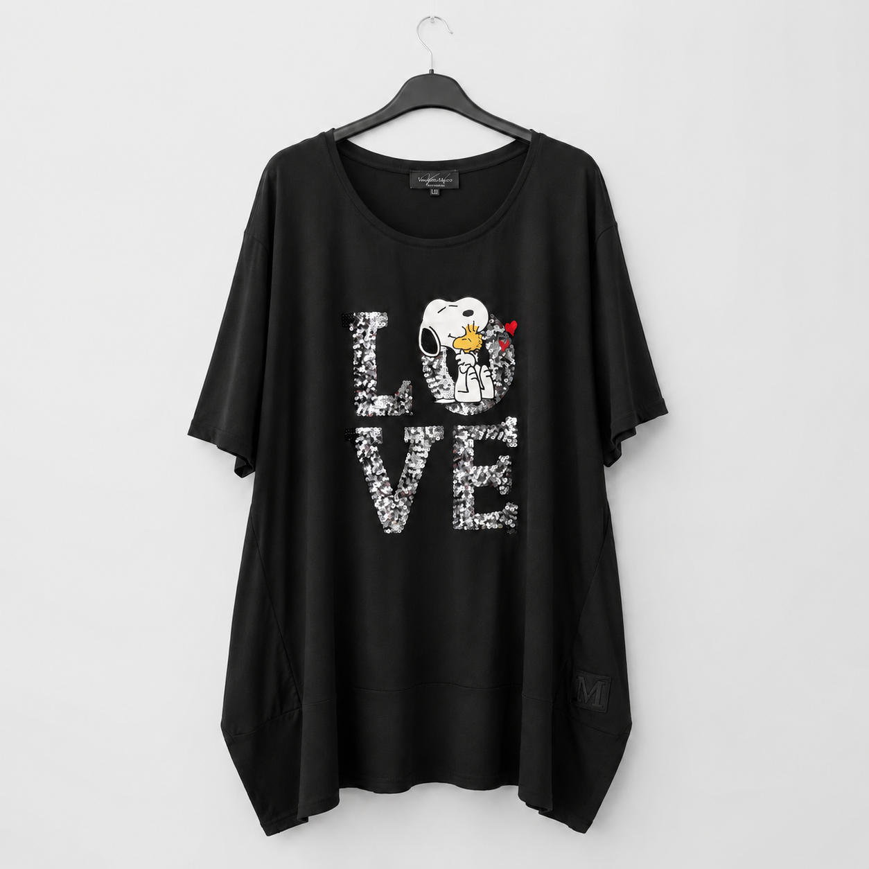Schwarzes Longshirt „LOVE" - Oversize mit Paletten-Print | Gr. 56-62