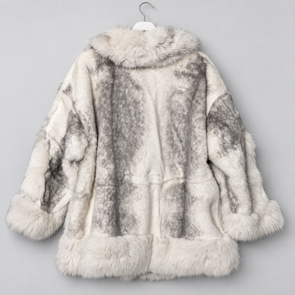 Kunstfelljacke in Creme-Grau mit XXL-Kragen | Gr. 42-44