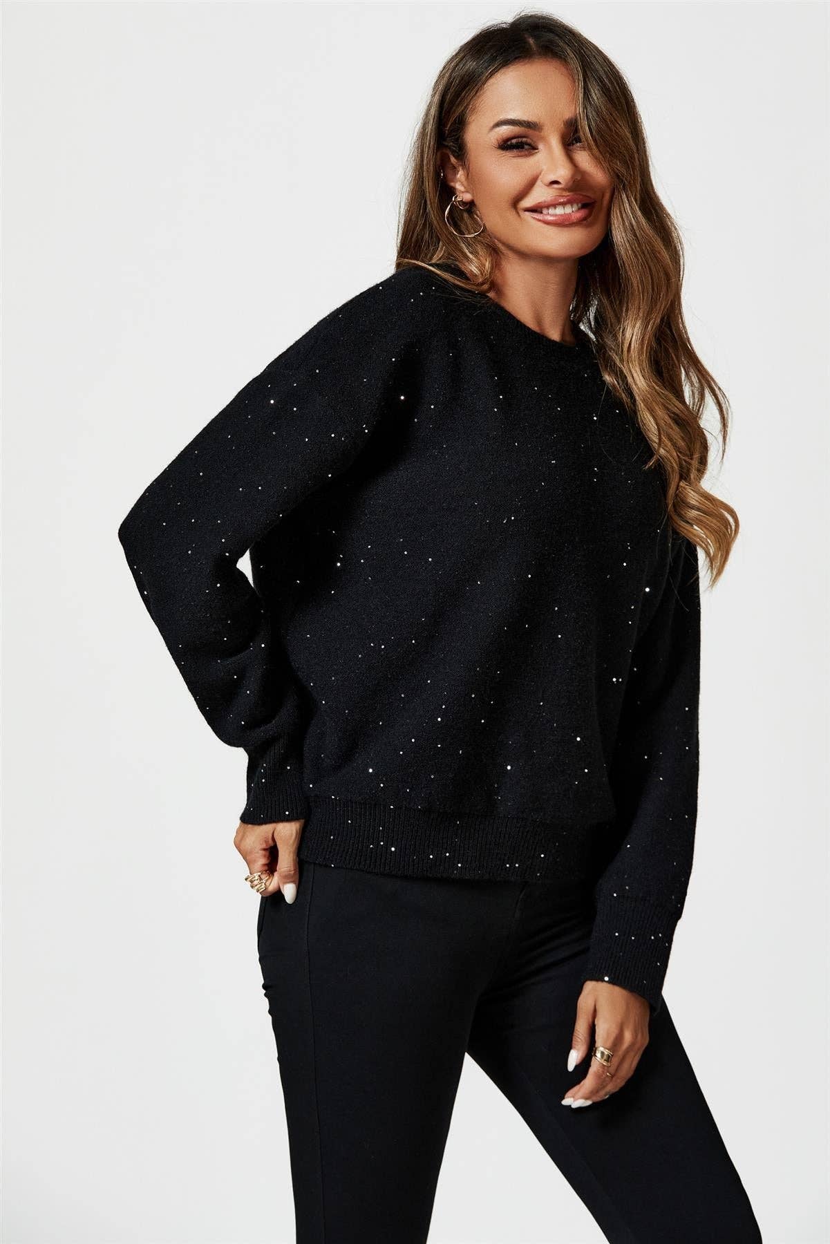 Pailletten-Pullover-Top in Schwarz: Schwarz / 42-44