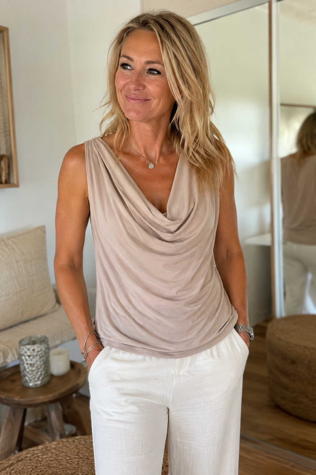 Elegantes Wasserfall-Top  | Gr. 38-42 | Beige