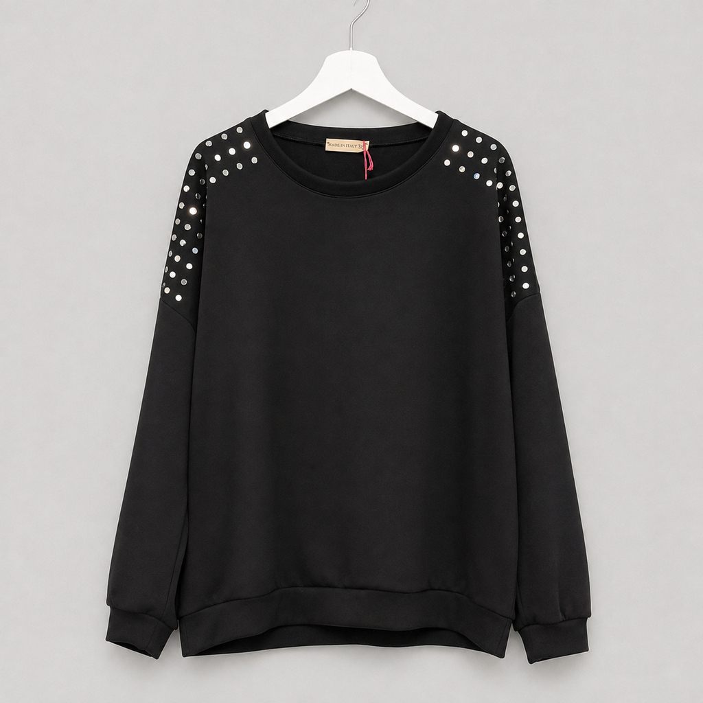 Statement-Shirt mit silbernen Details Gr. 38-44 - Schwarz
