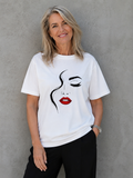 Statement T-Shirt "Red Lips" - Weiß | 80 % Baumwolle