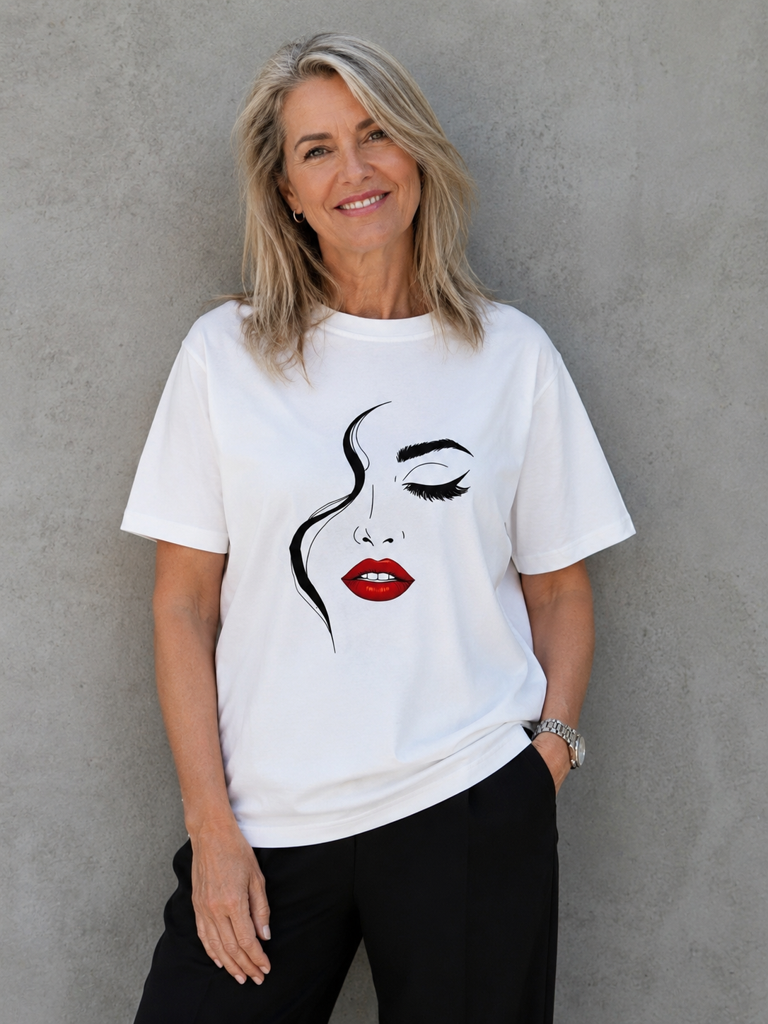 Statement T-Shirt "Red Lips" - Weiß | 80 % Baumwolle