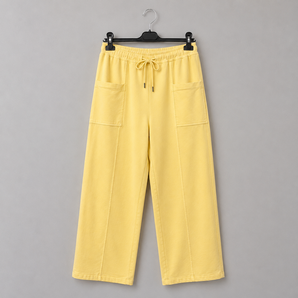 Pastellgelbe Damenhose mit großen Taschen - Casual Chic Gr. M-Xl