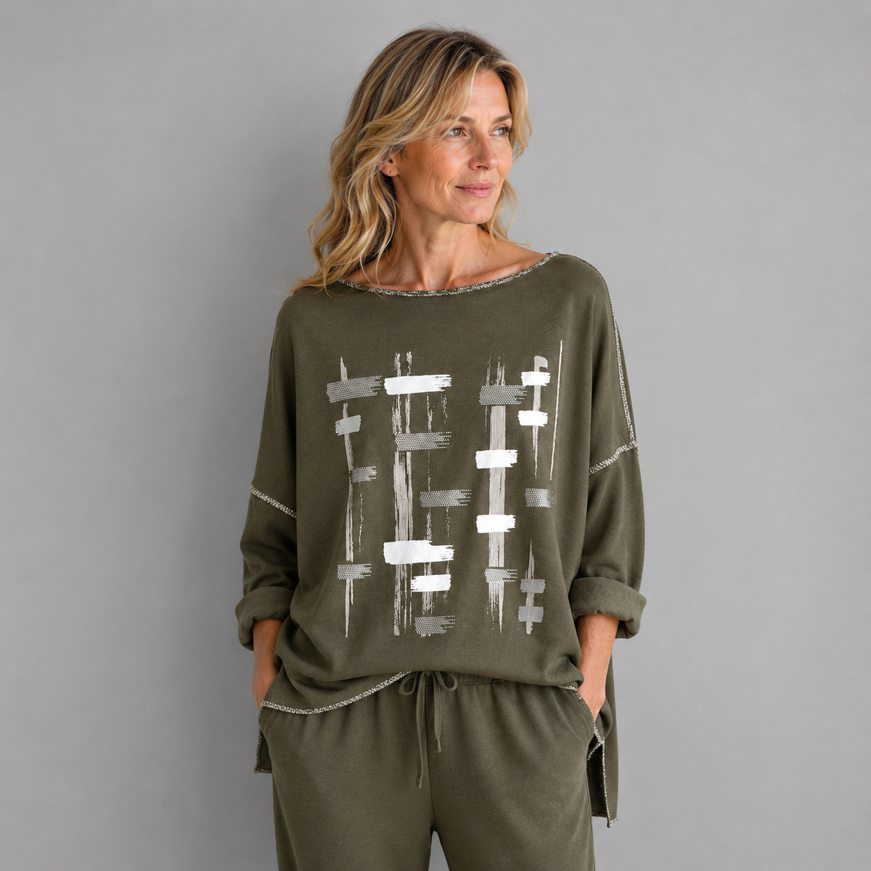 Shirt mit U-Boot-Ausschnitt | Gr. 38-42| Olive