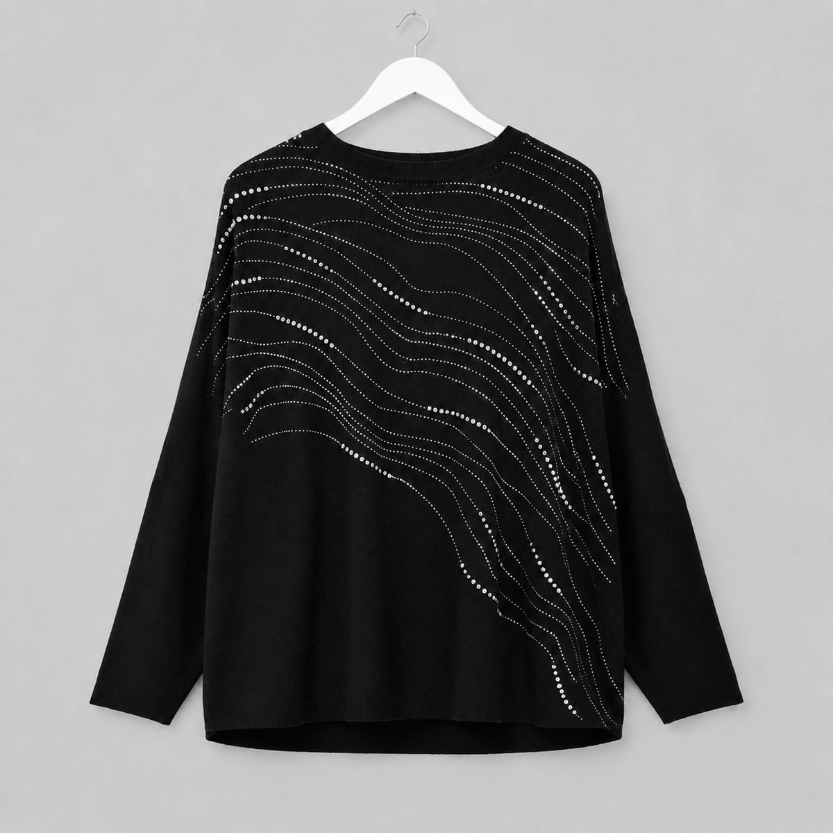 Oversize-Pullover mit funkelndem Wellenmuster - Schwarz-Offweiß-Gr. 42-52