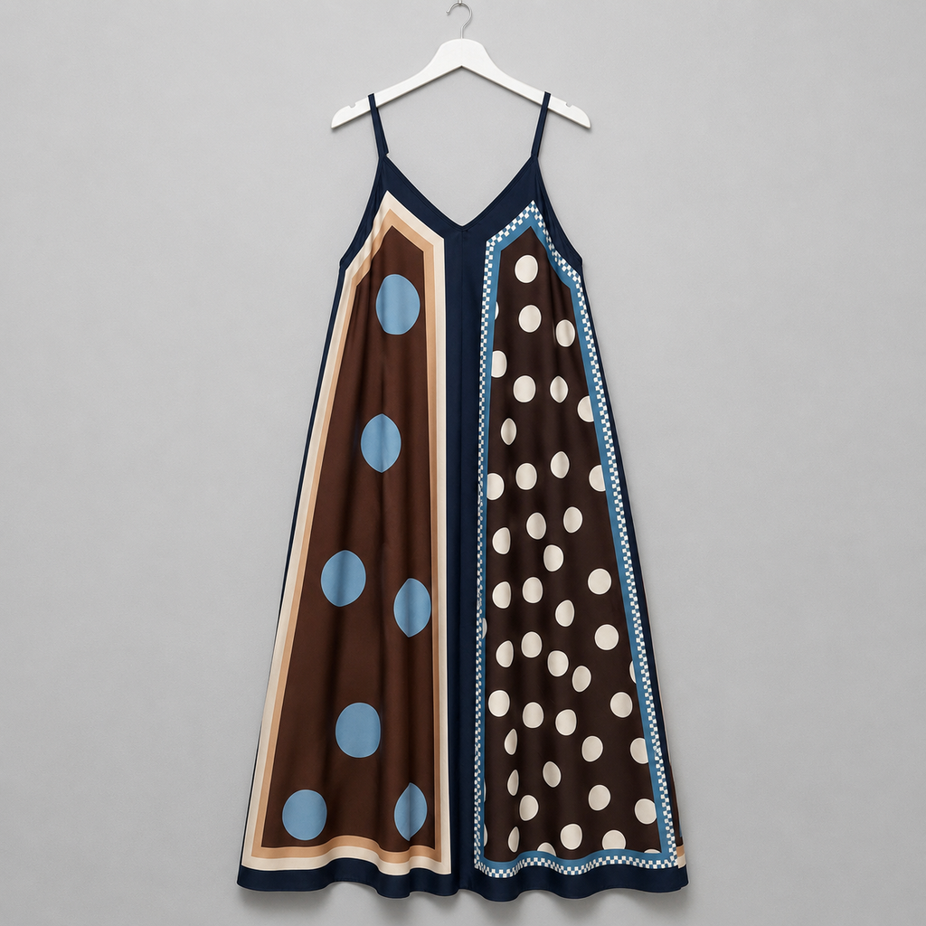 Maxikleid „Not & Chic" Blau/Creme mit Punkte-Design Gr. 38-44