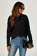 Schwarzer Pullover mit Rundhalsausschnitt und Zopfmuster Gr. 40-42