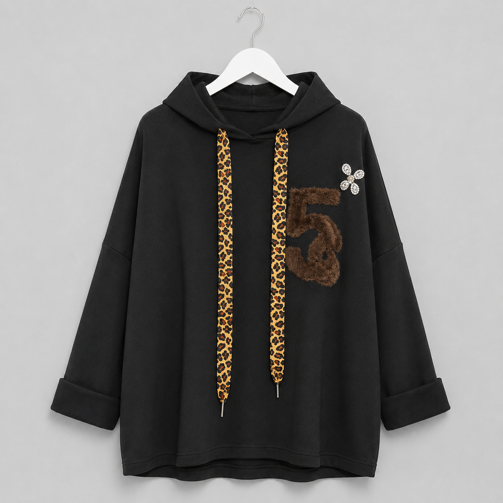Hoodie mit Leo-Details Gr. 40-46 Schwarz