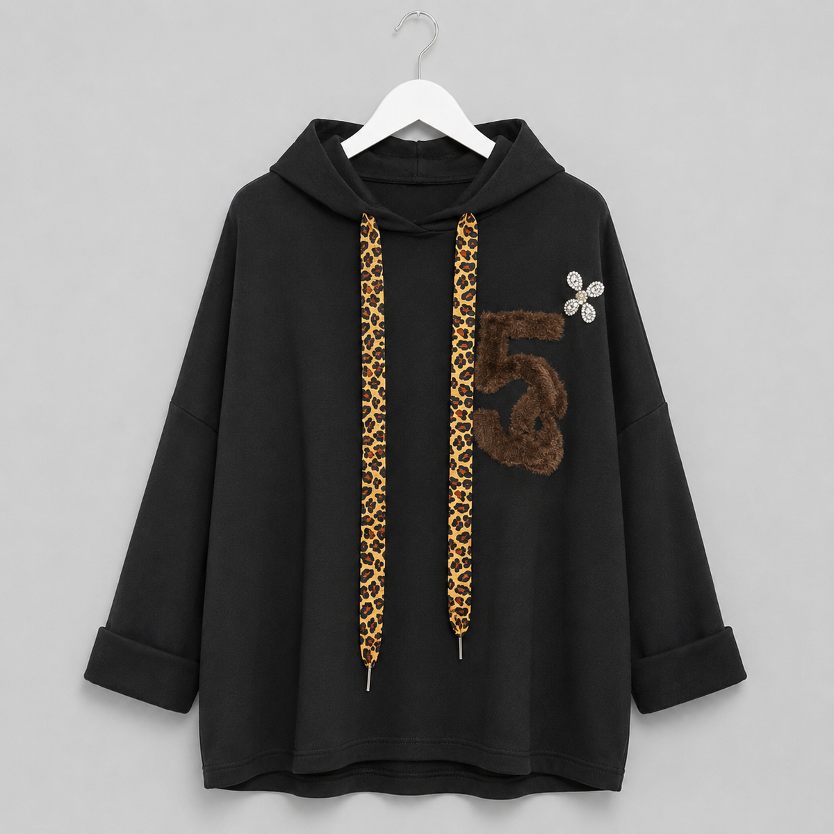 Hoodie mit Leo-Details Gr. 40-46 Schwarz
