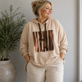 Oversize-Damenhoodie mit Metallic-Print | Curvy | Gr. 44-50 | Rückseite länger - Beige
