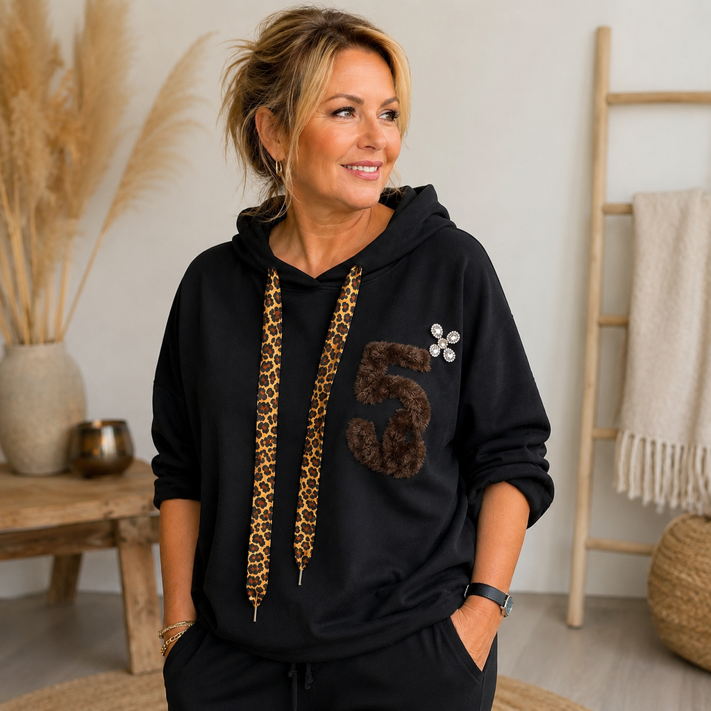 Hoodie mit Leo-Details Gr. 40-46 Schwarz
