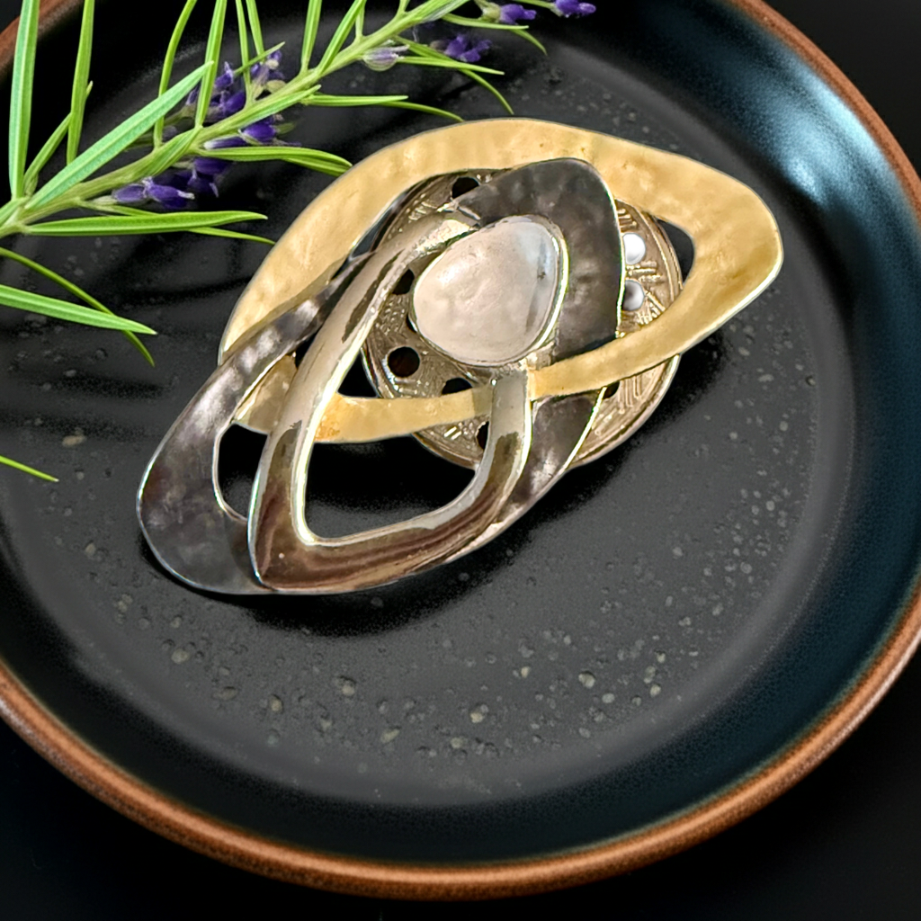 Magnetbrosche Storch Gold-Silber