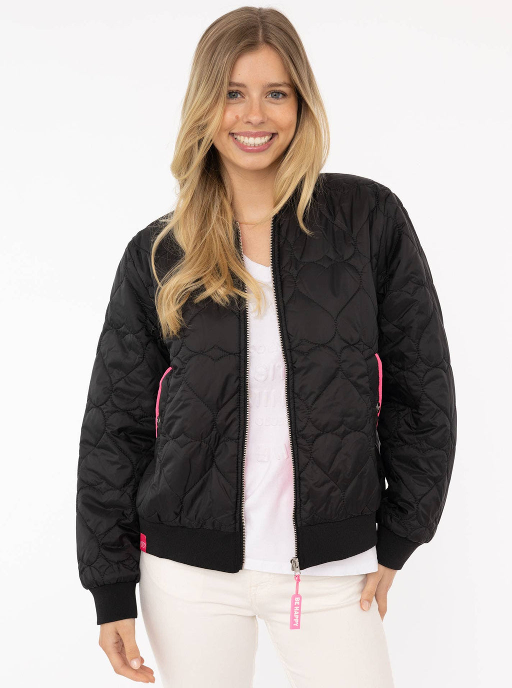 Zwillingsherz Bomberjacke "Be Happy" | Schwarz  | XL