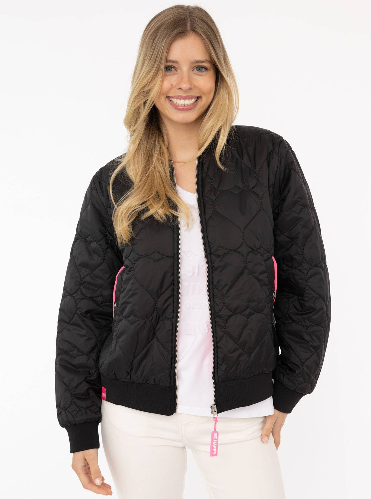Zwillingsherz Bomberjacke "Be Happy" | Schwarz  | XL