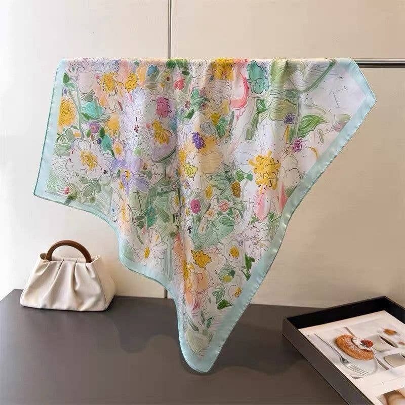 Elegsntes Seidentuch mit floralem Muster | 70 x 70 cm
