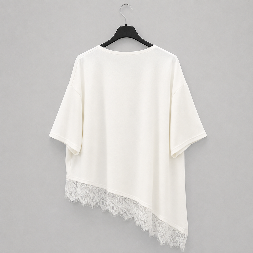 Shirt mit Spitzenabschluss - Weiß | Gr. 38-44