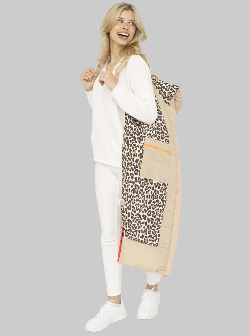 Langer Steppmantel  Zwillingsherz-  Beige