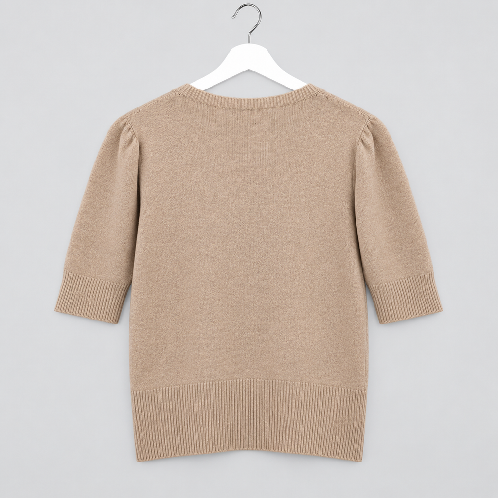 Kurzer Feinstrickpullover mit femininen Puffärmeln in Creme und Beige | Gr. 36-40