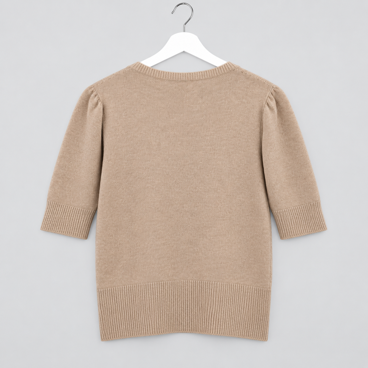 Kurzer Feinstrickpullover mit femininen Puffärmeln in Creme und Beige | Gr. 36-40