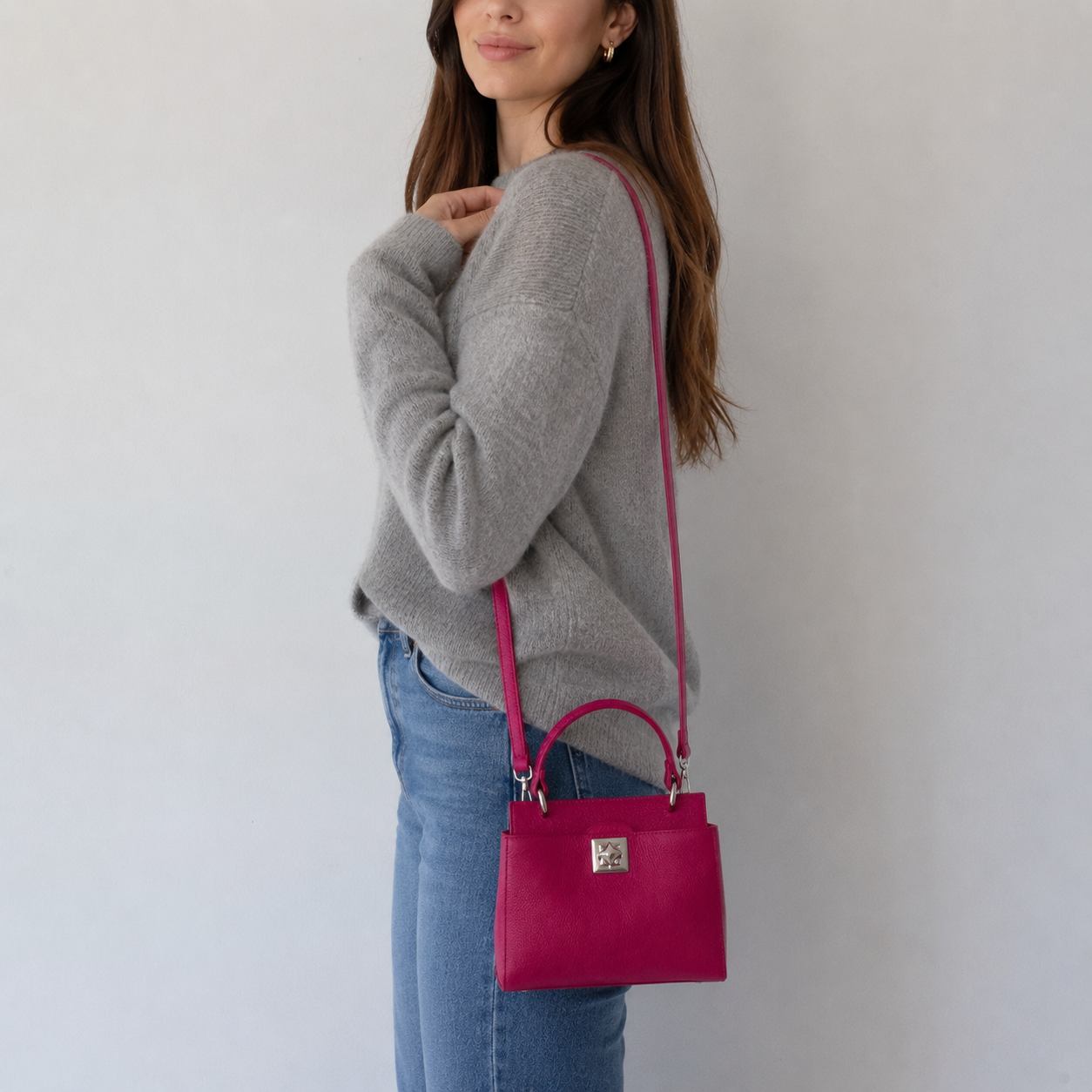Italienische Echtleder-Handtasche in Fuchsia - zeitlos & elegant