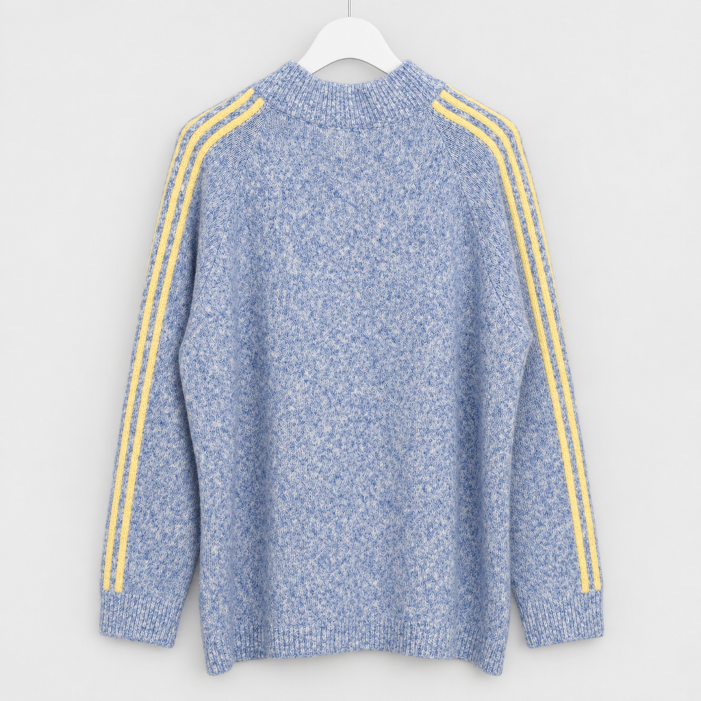 Sportliche Strickjacke mit Reißverschluss und Kontraststreifen | Gr. 40-42 | gelb u. blau