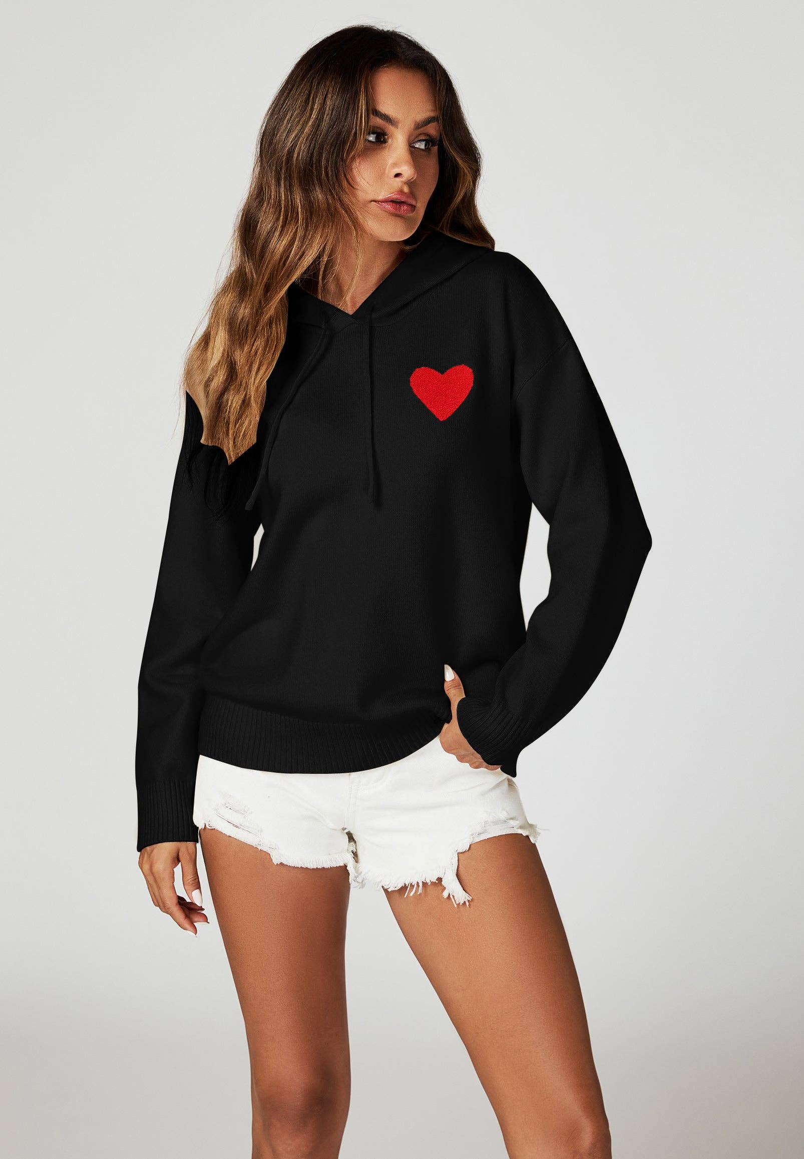 Herzstickerei Strickkapuzenpullover Gr. 42 - 44