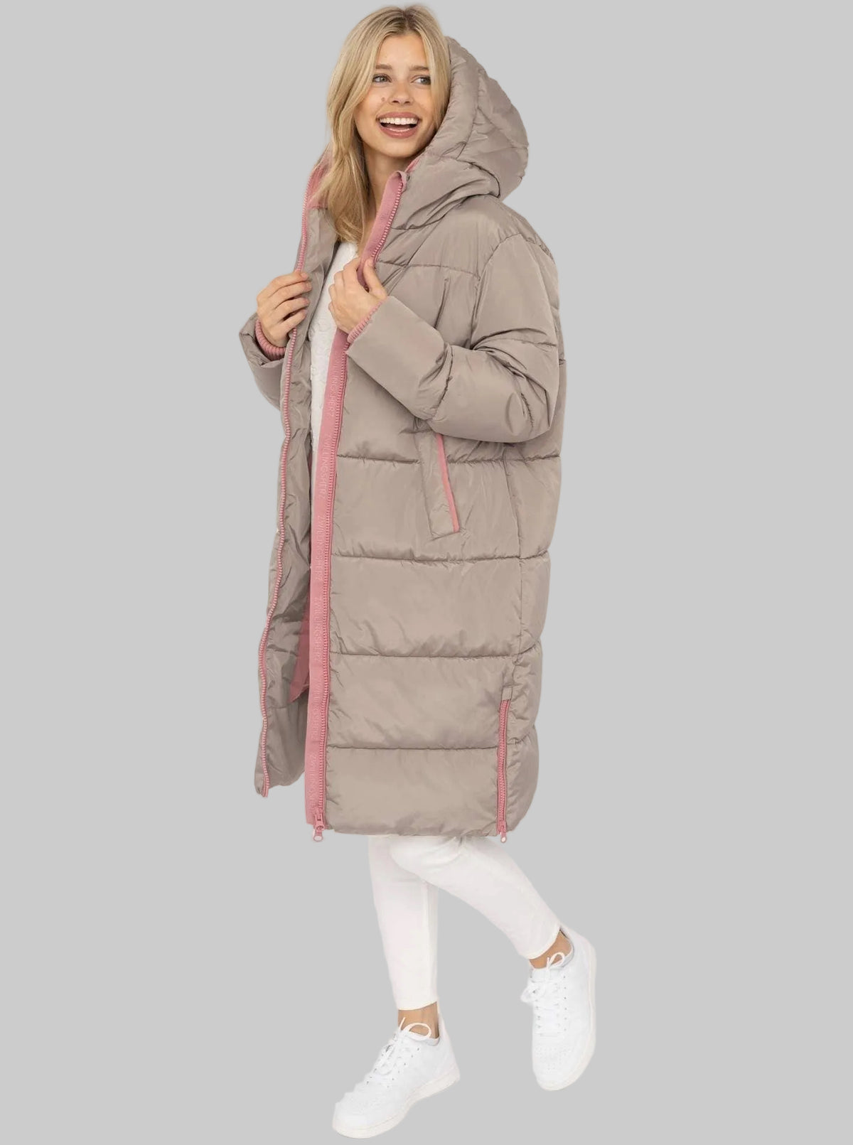 Langer Steppmantel Zwillingsherz "Cozy" | Taupe