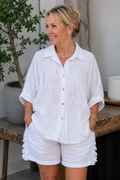 Weiße Baumwollbluse mit floraler Stickerei | Gr. 38-44 | Made in Italy