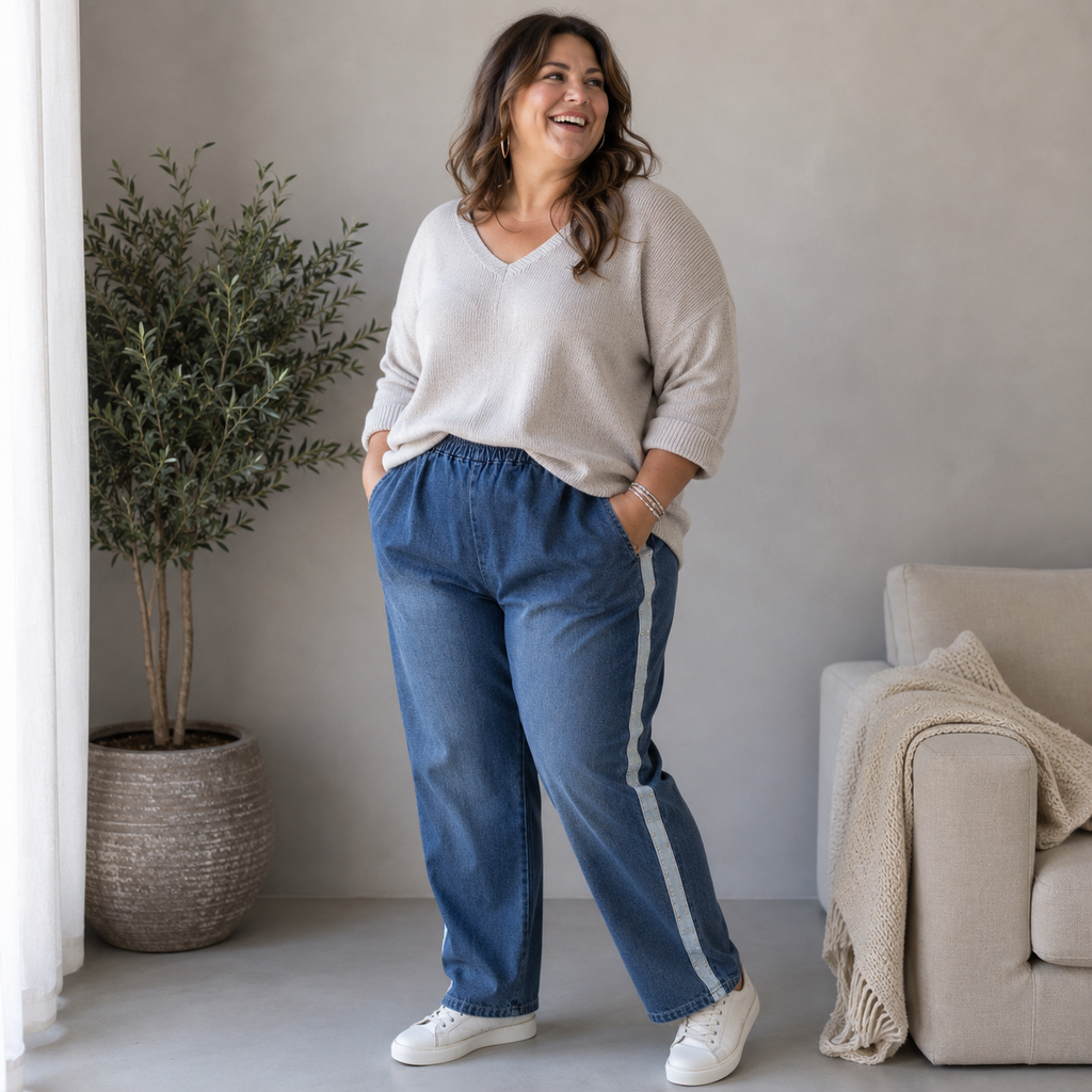 Jeans mit Zierstreifen & Strechbund - Denim Blue | Gr. 48-52
