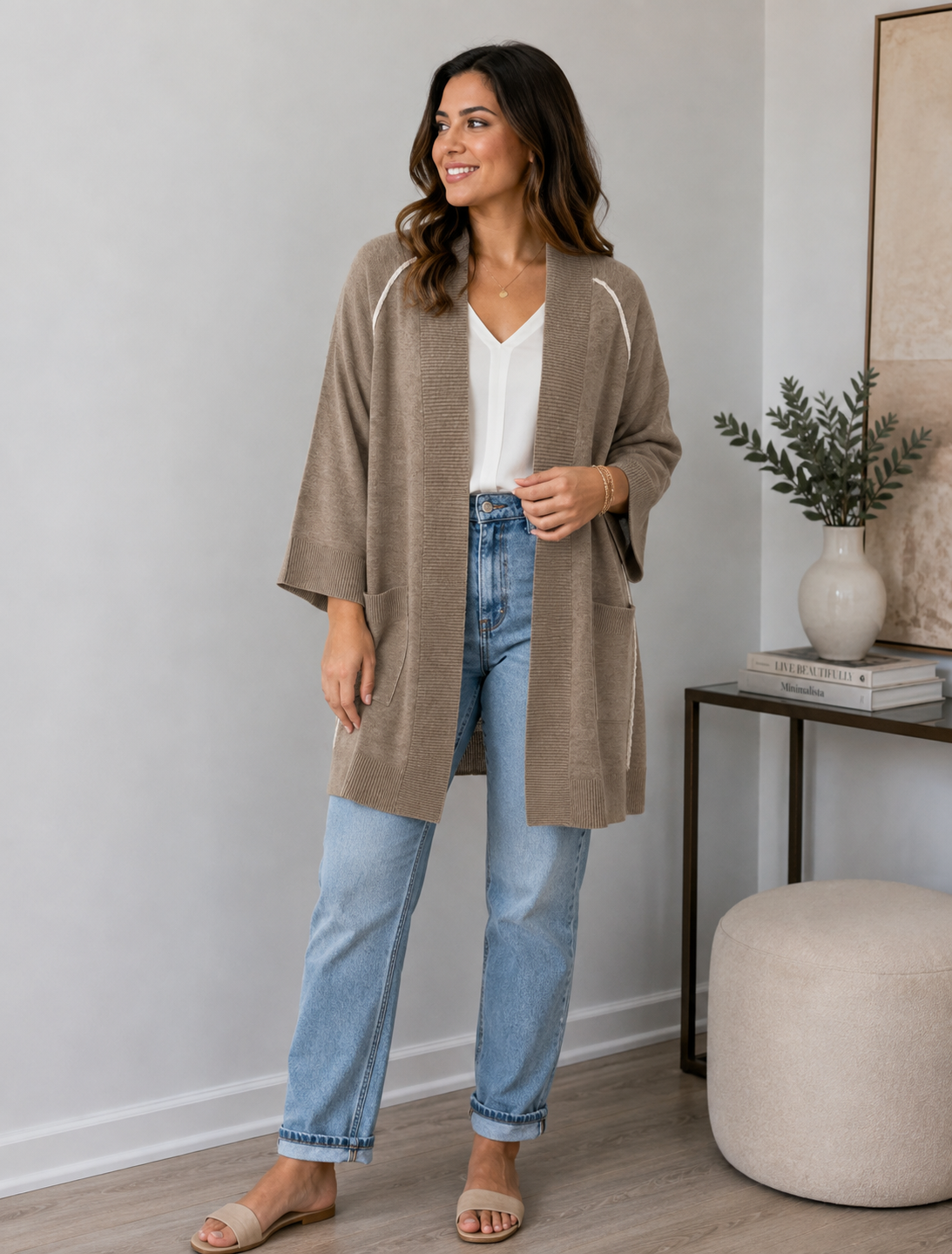Cardigan in Taupe - lässig, weich & vielseitig Gr. 40-48