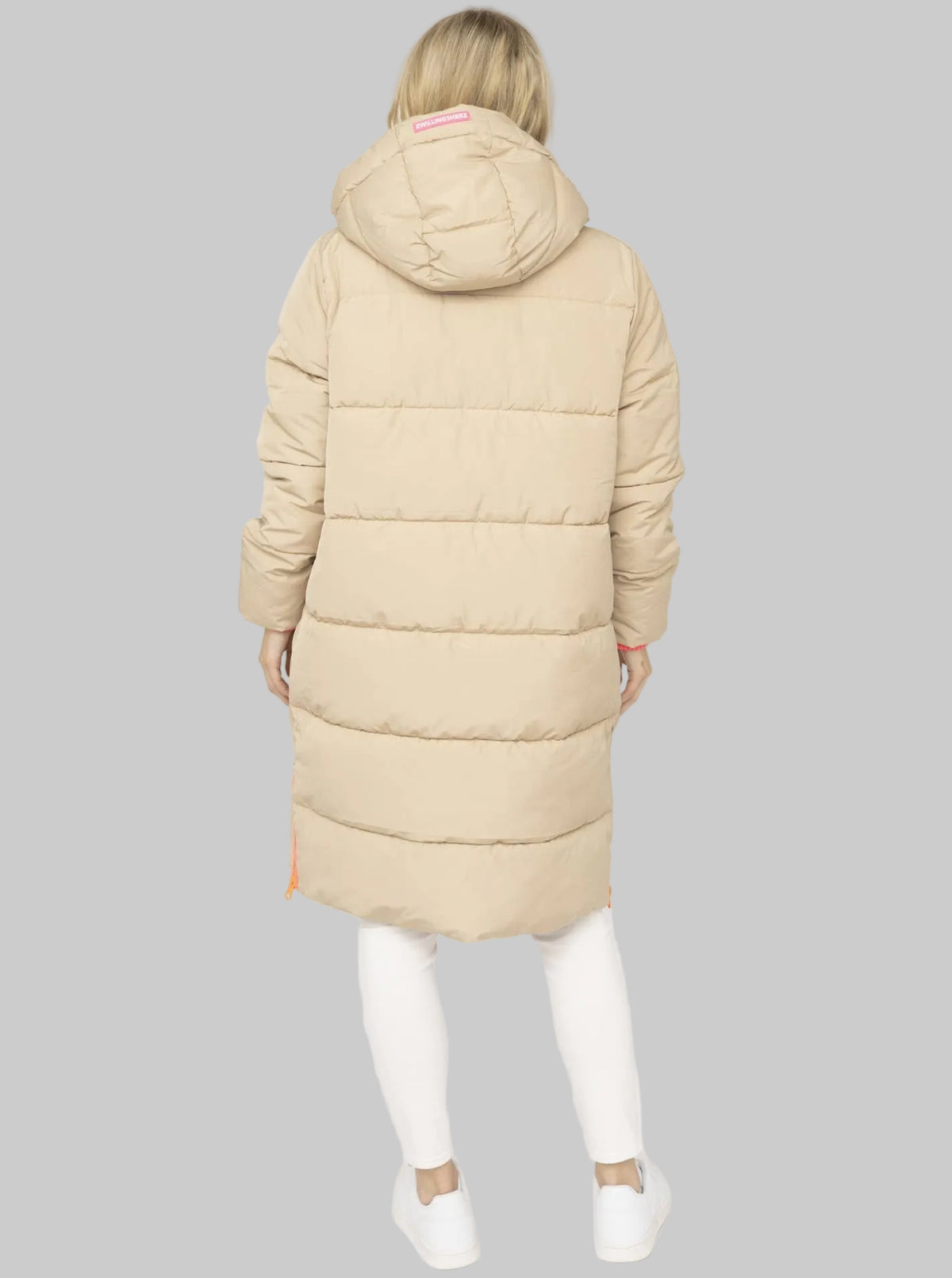 Langer Steppmantel  Zwillingsherz-  Beige